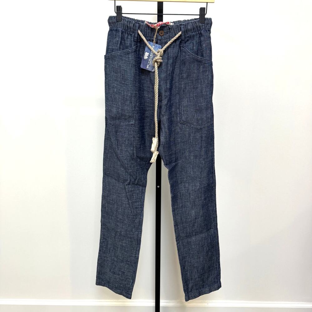 Dr. Collector's P38 Denim Linen Green Cast Rinse Pants Large NEW Relaxed Belted